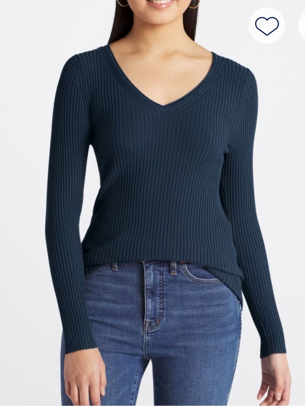 Pink Clover Ribbed V-Neck Sweater - Navy